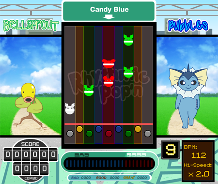 Gameplay of Rhythmic Pop'n. Looks just like Pop'n Music, doesn't it? Except with Pokemon, of course.